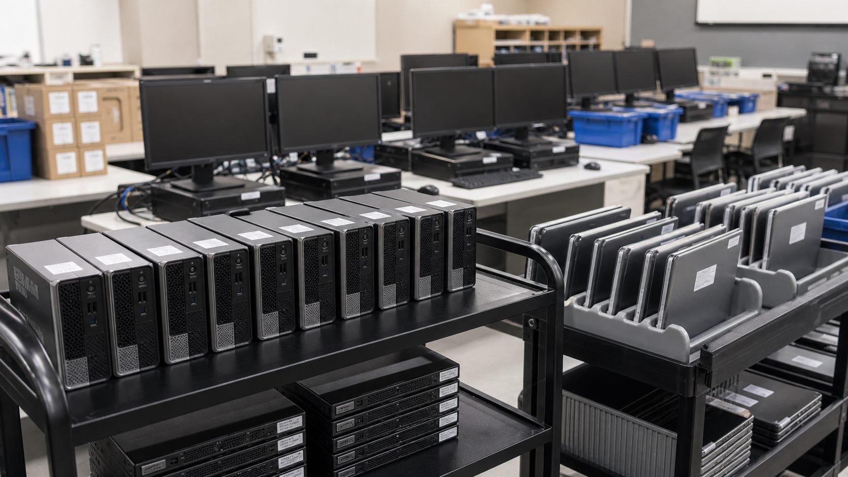 Institutional computer hardware prepared for education and agency deployment